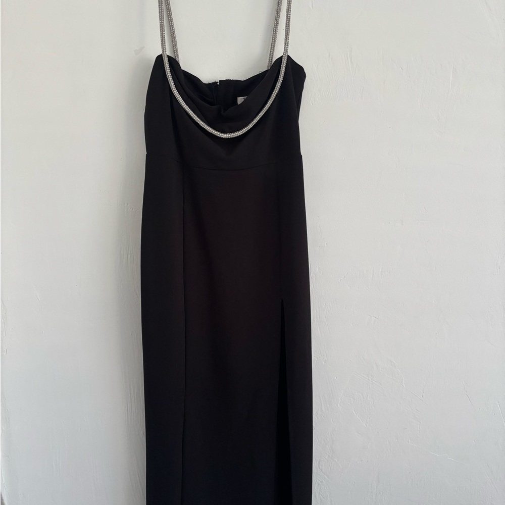 Showpo Black Strapless Dress with Silver Accents
